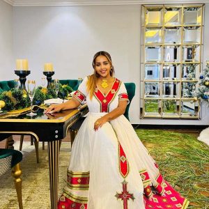 slim fit dress slacks NUNU ETHIOPIAN TRADITIONAL KEMIS WITH RED VELVET CORSET | SOFT COTTON  FABRIC ETHIOPIAN WEAR